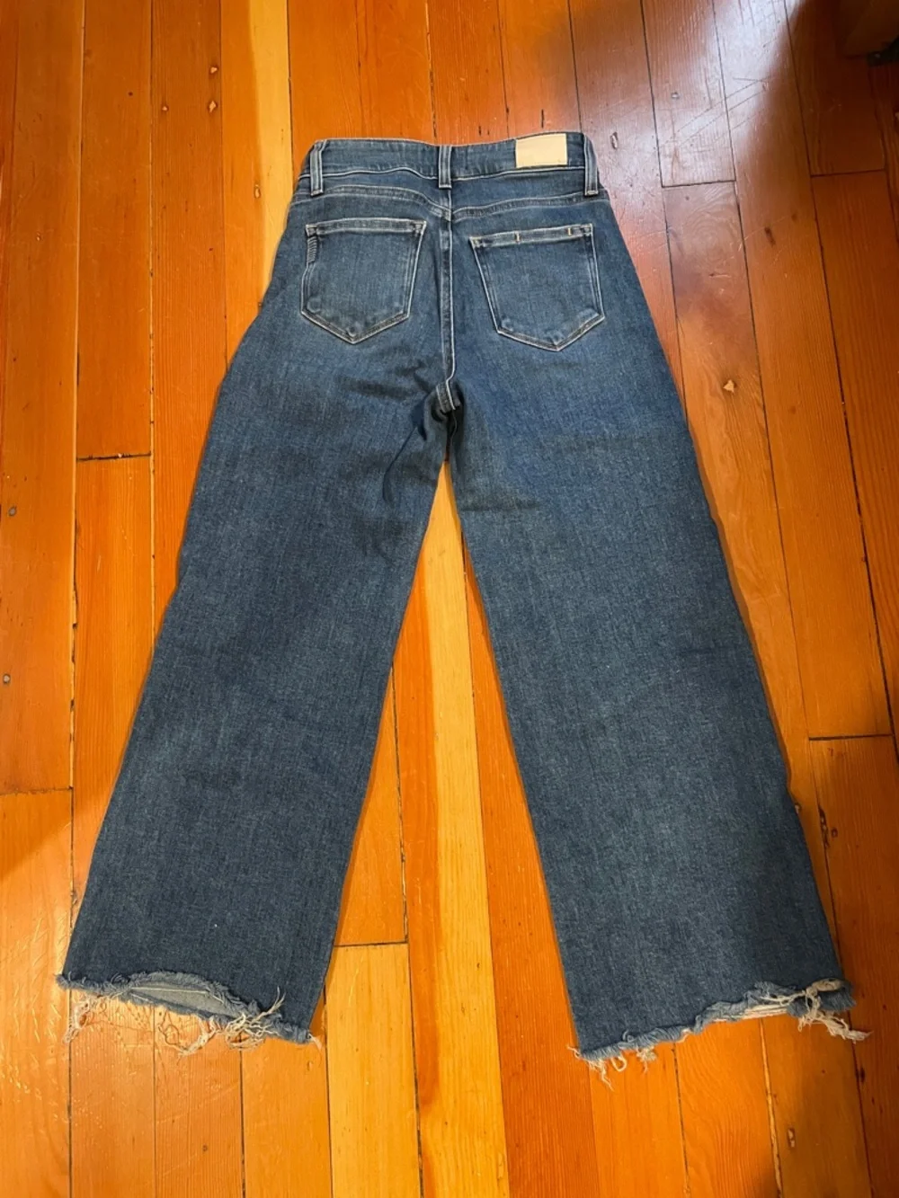 PAIGE Wide-Leg Raw Hem Jeans — Medium Blue - Picture 2 of 4